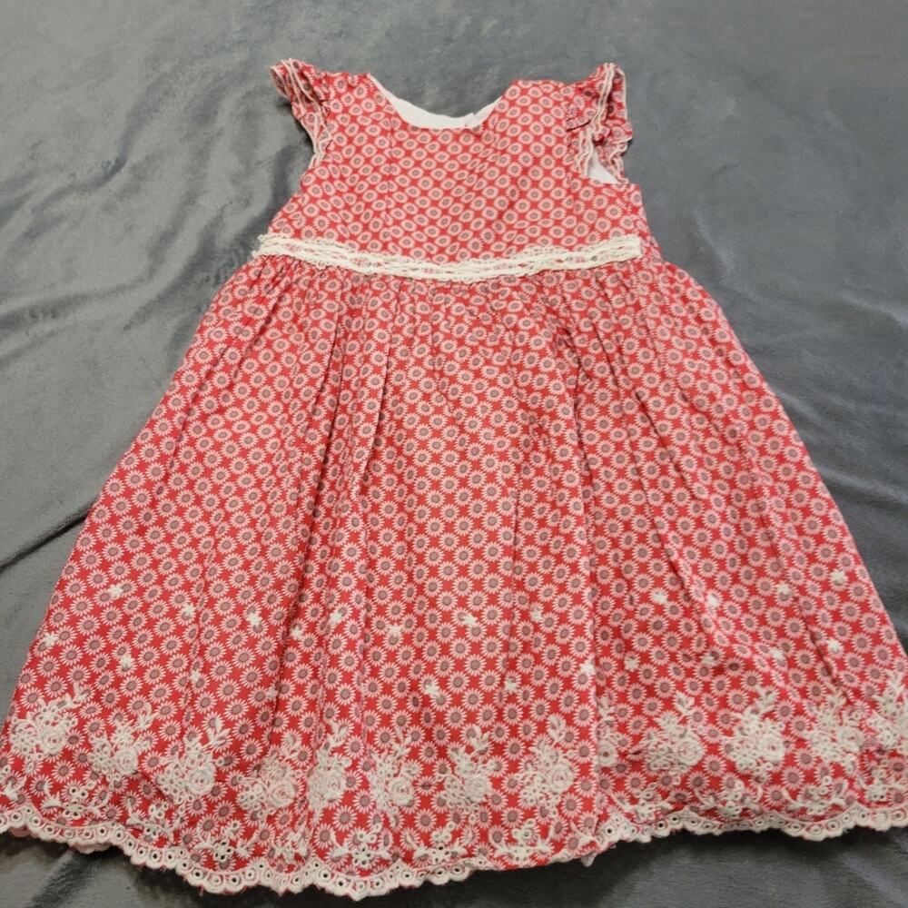 Laura Ashley Floral Embroidery Dress Girls 6 Red Fit Flare Ditsy Sleeveless Midi